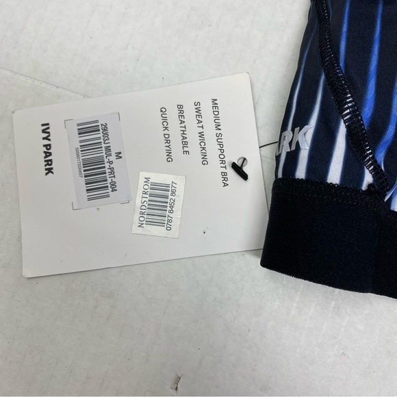 NEW ~ IVY PARK Beyoncé Active Wear  Black & Blue Striped Sports Bra size Medium - Picture 3 of 11